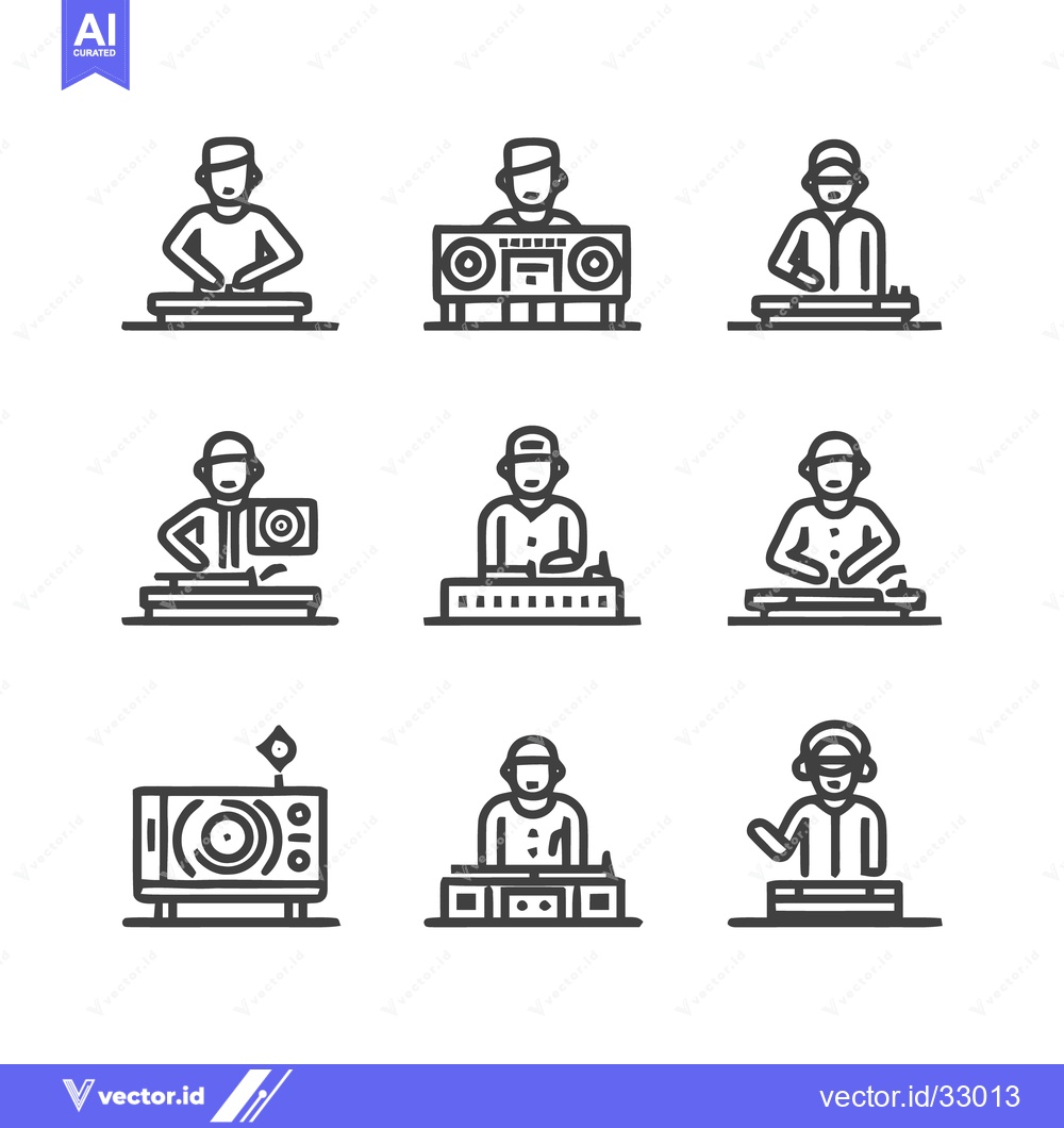 Premium Vector dari DJ Icons - Set of Line Art Illustrations for Music and Entertainment.