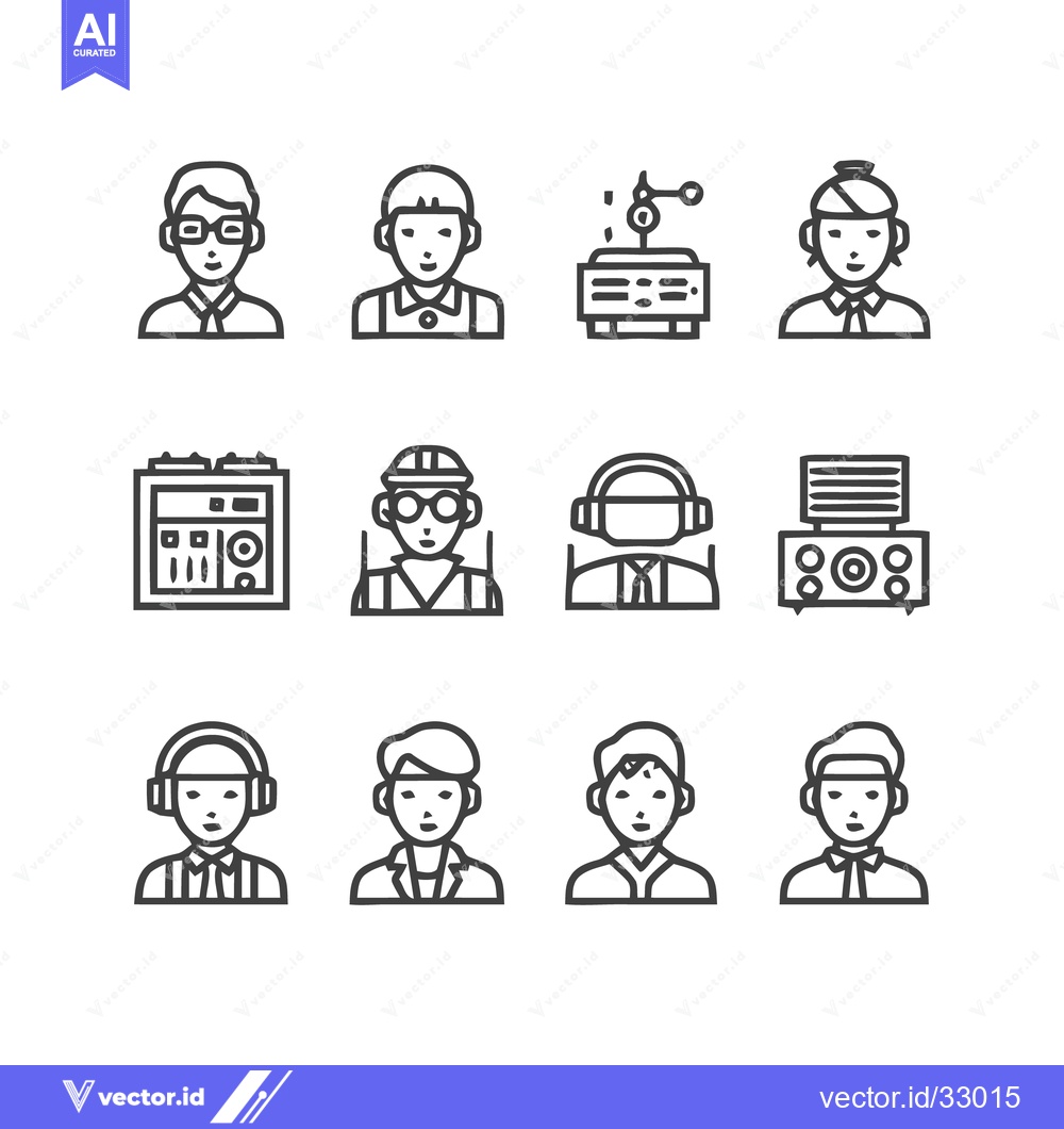 Premium Vector dari Diverse Icons Representing Professions and Technological Elements.