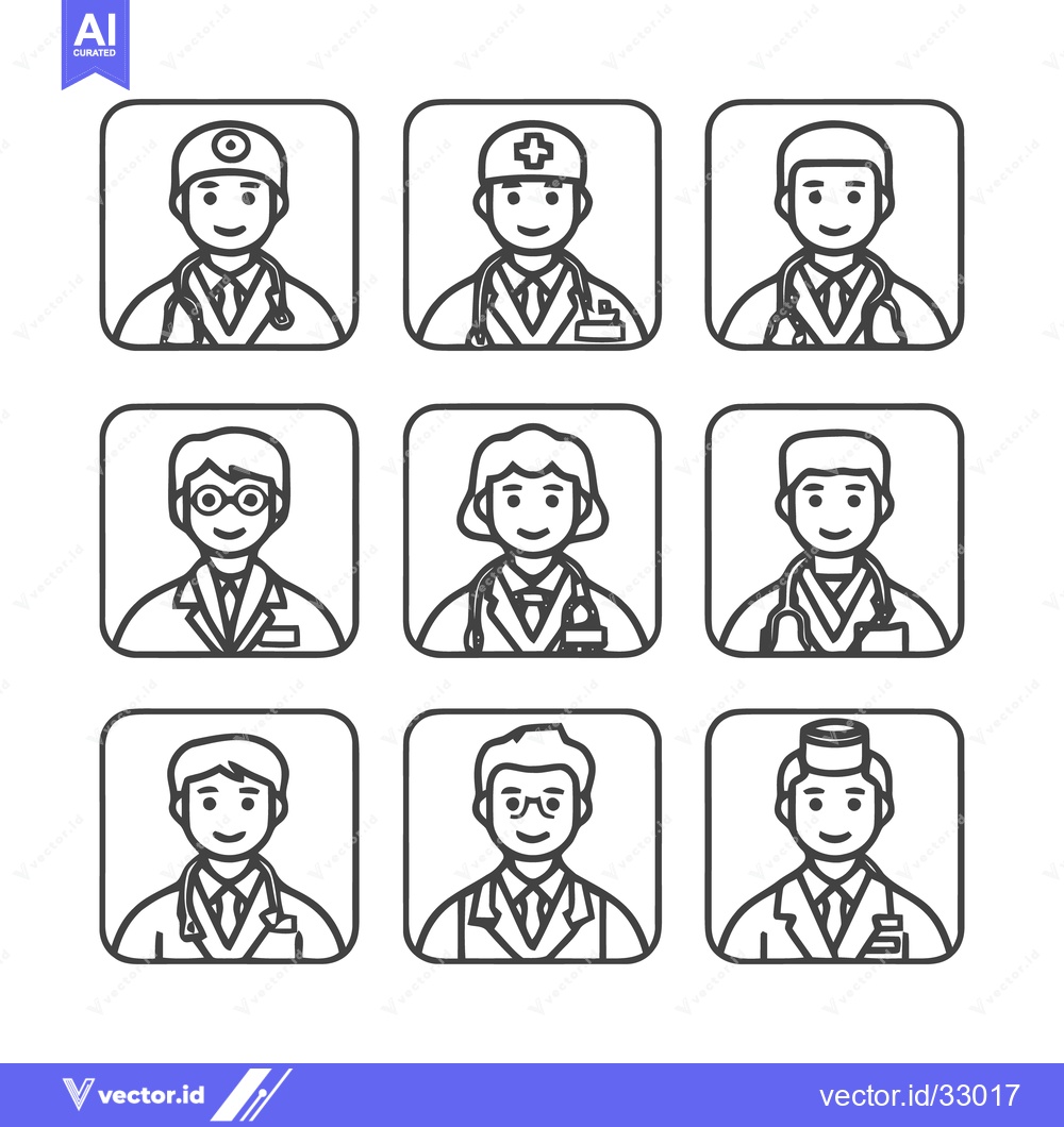 Premium Vector dari Medical professionals in various roles, line art illustrations.