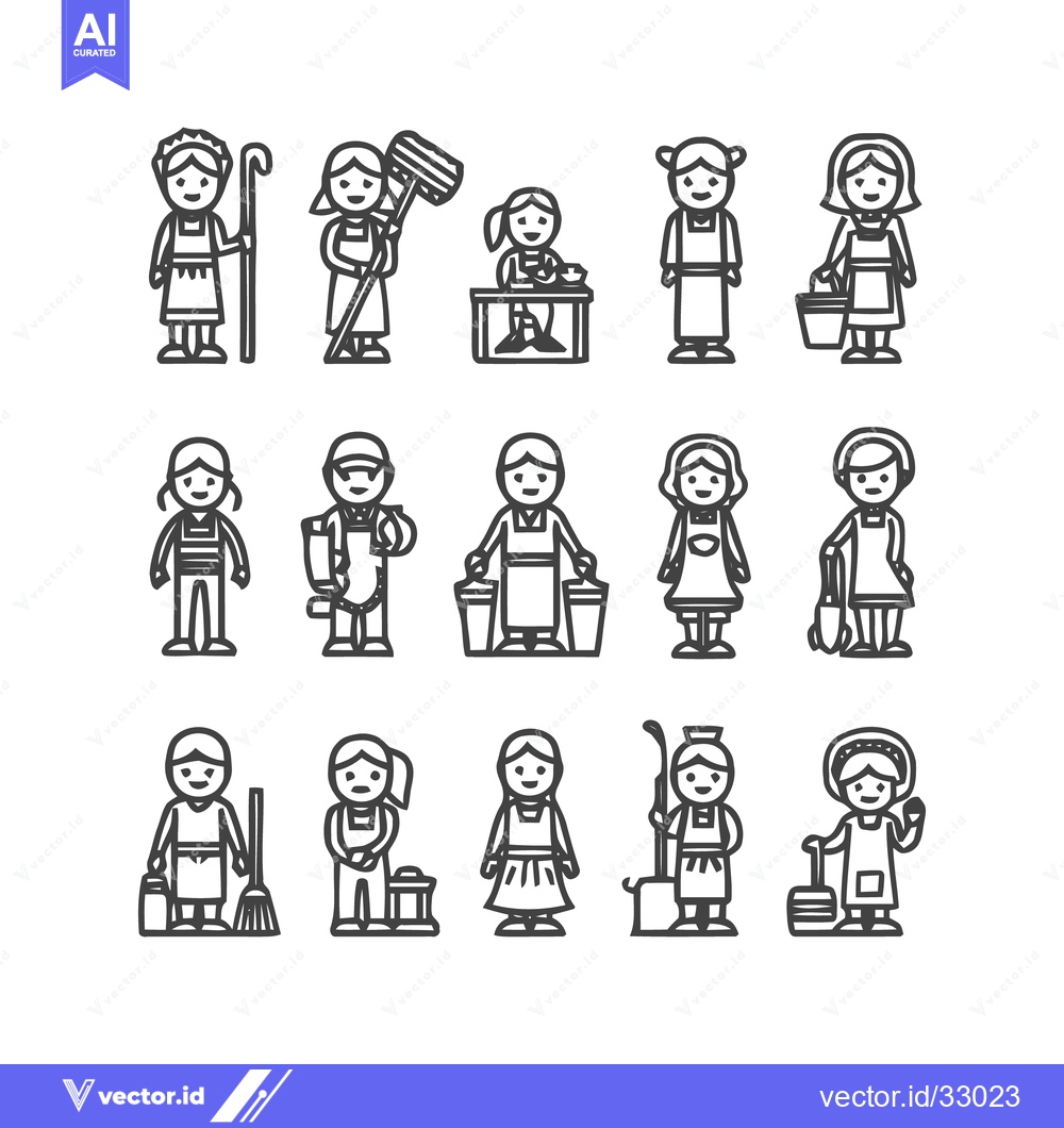 Premium Vector of Line Art Cleaning Crew - Diverse Illustrations of Housekeeping Workers