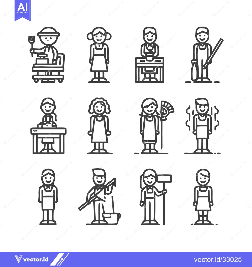Premium Vector dari Collection of Line Art Cleaning and Service Workers.