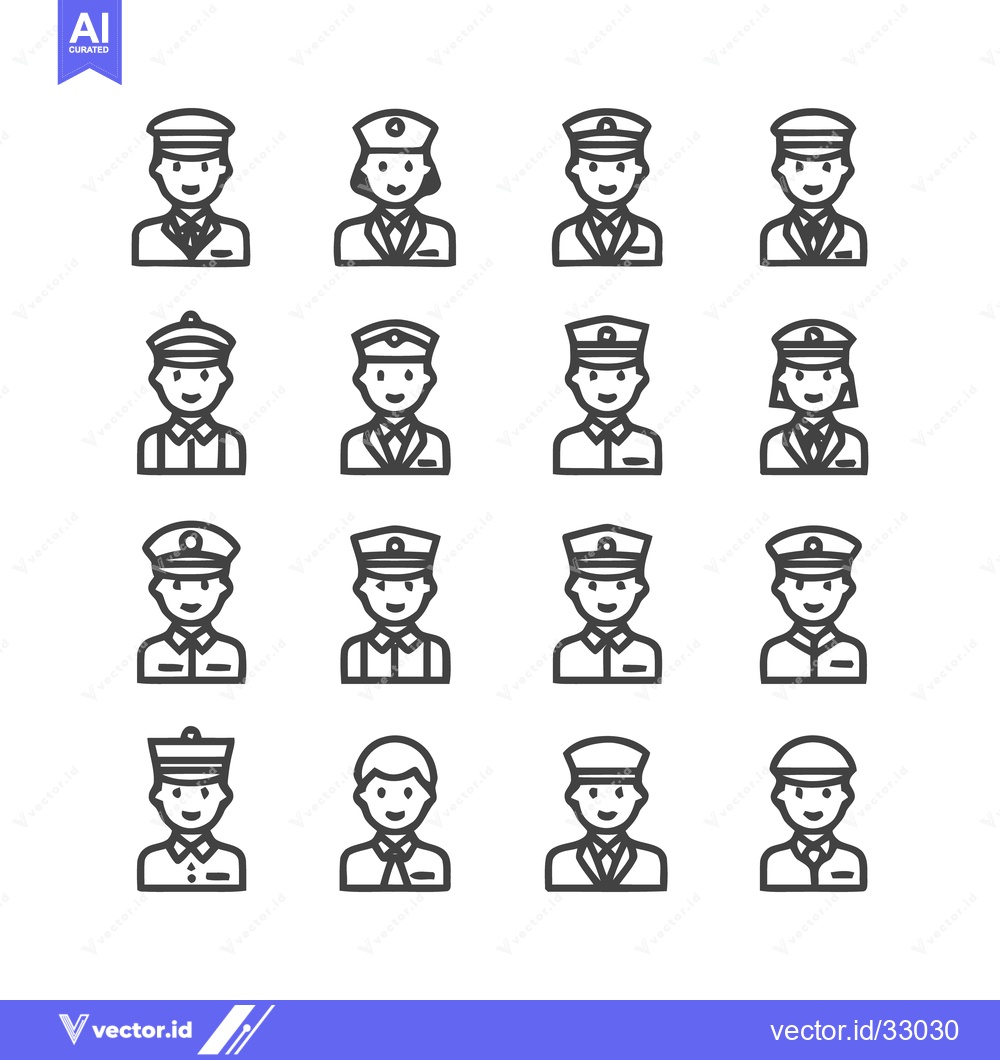 Premium Vector of Collection of various people icons with hats and uniforms in line art