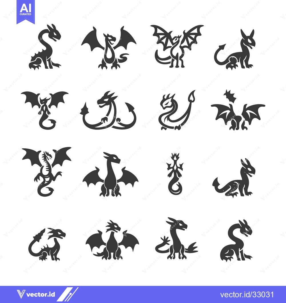 Premium Vector dari Collection of Dragon Silhouettes in Various Poses