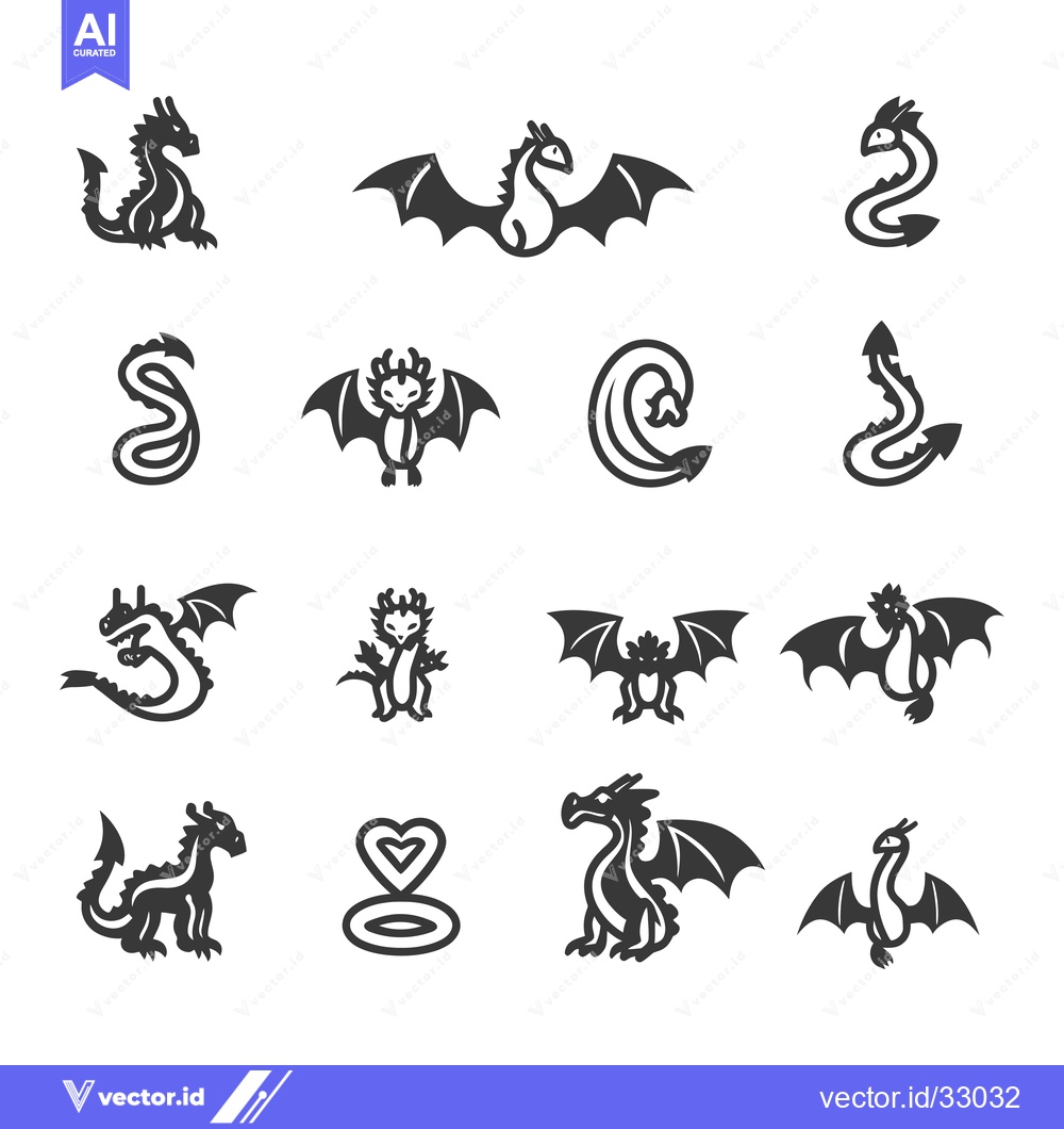 Premium Vector dari Collection of Dragon Silhouettes with Varying Poses and Styles