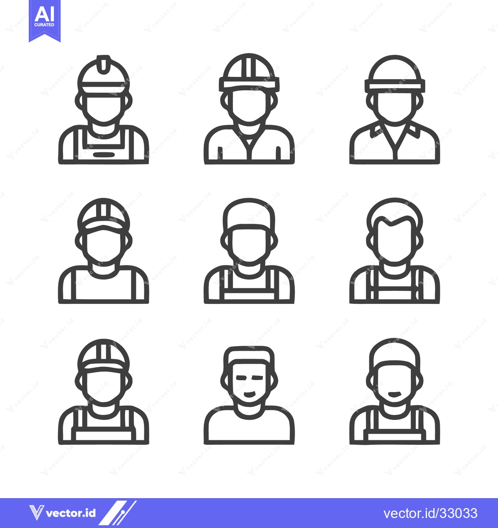 Premium Vector dari Construction Workers Icons - Diverse Line Art Illustrations for Variou