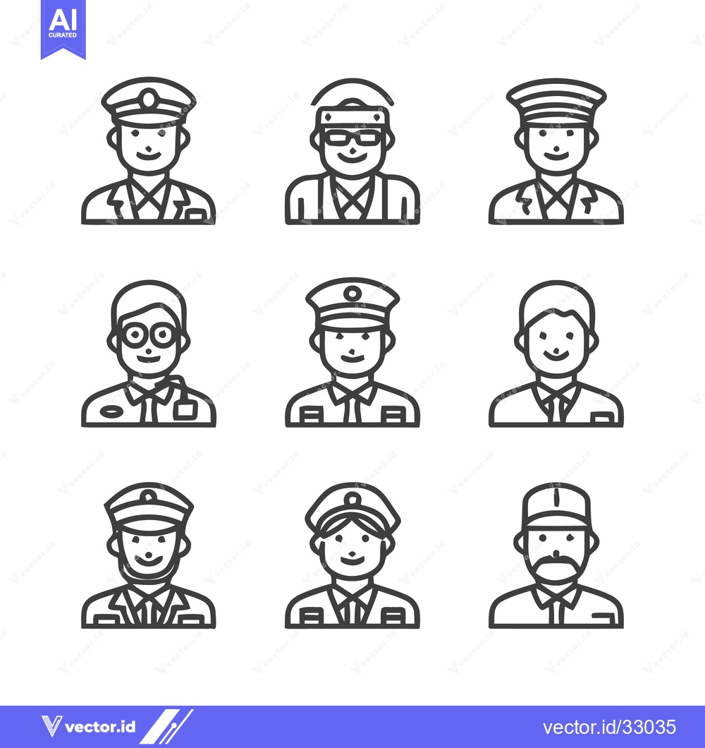 Premium Vector of Diverse Collection of Professional Portraits in Uniforms and Hats.