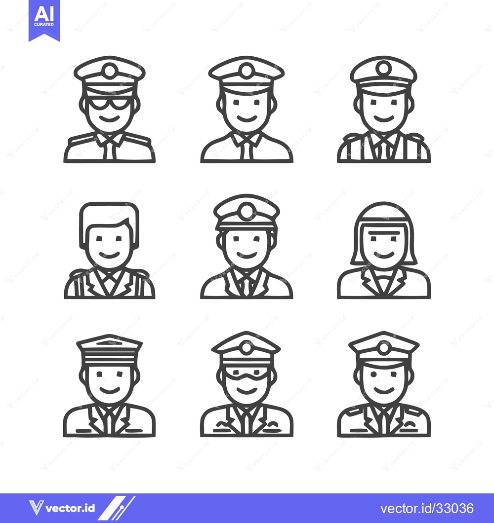 Premium Vector of Police Officer Icons - Diverse Uniformed Professionals.
