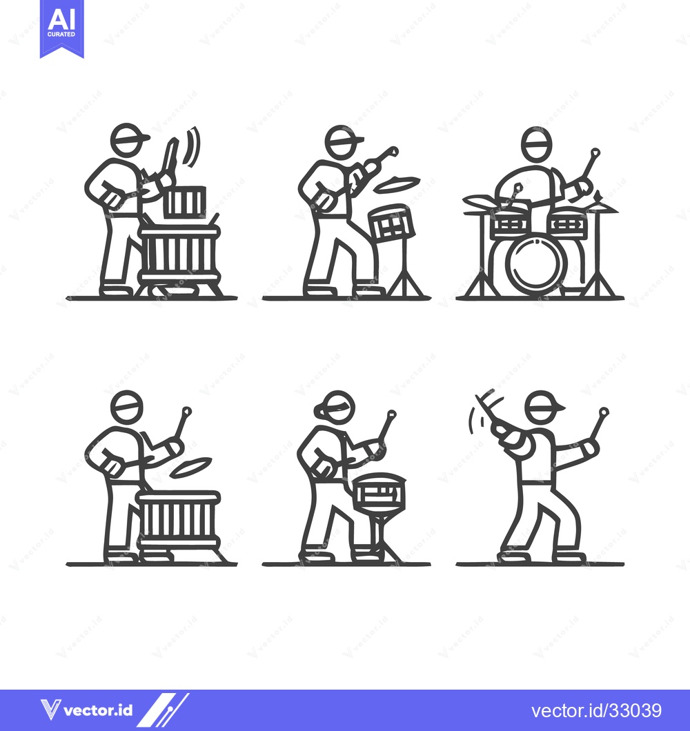 Premium Vector of Line art illustrations of drummers playing various percussion instrume
