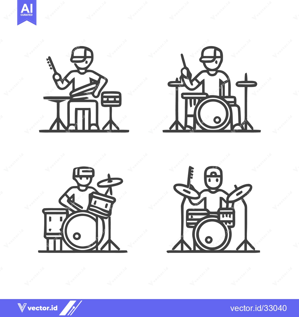 Premium Vector dari Drummer playing drums in different positions, line art illustration.