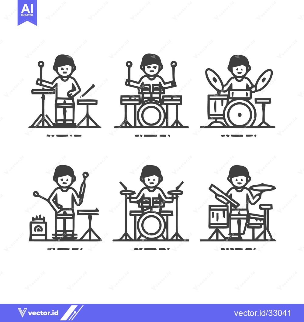 Premium Vector dari Drummer playing drum set in different positions.