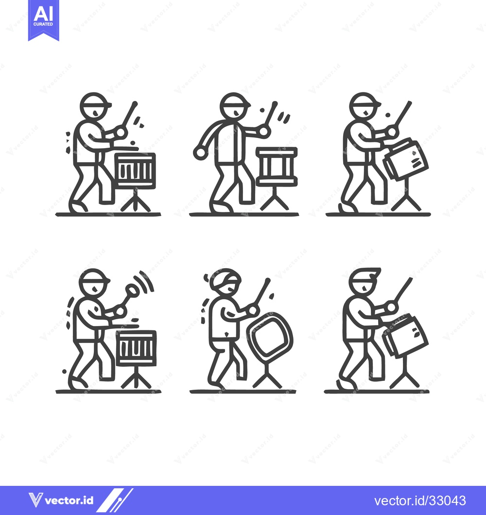 Premium Vector of Drummers playing drums with sticks in various poses.