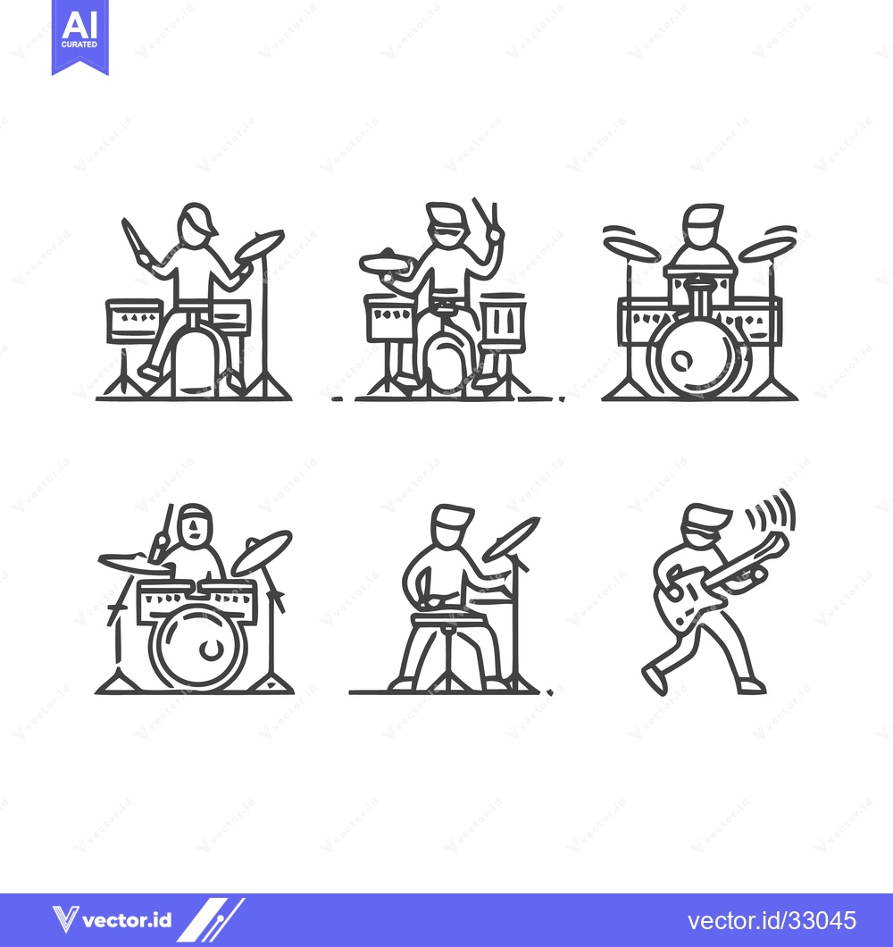 Premium Vector of Line art illustrations of musicians playing instruments.