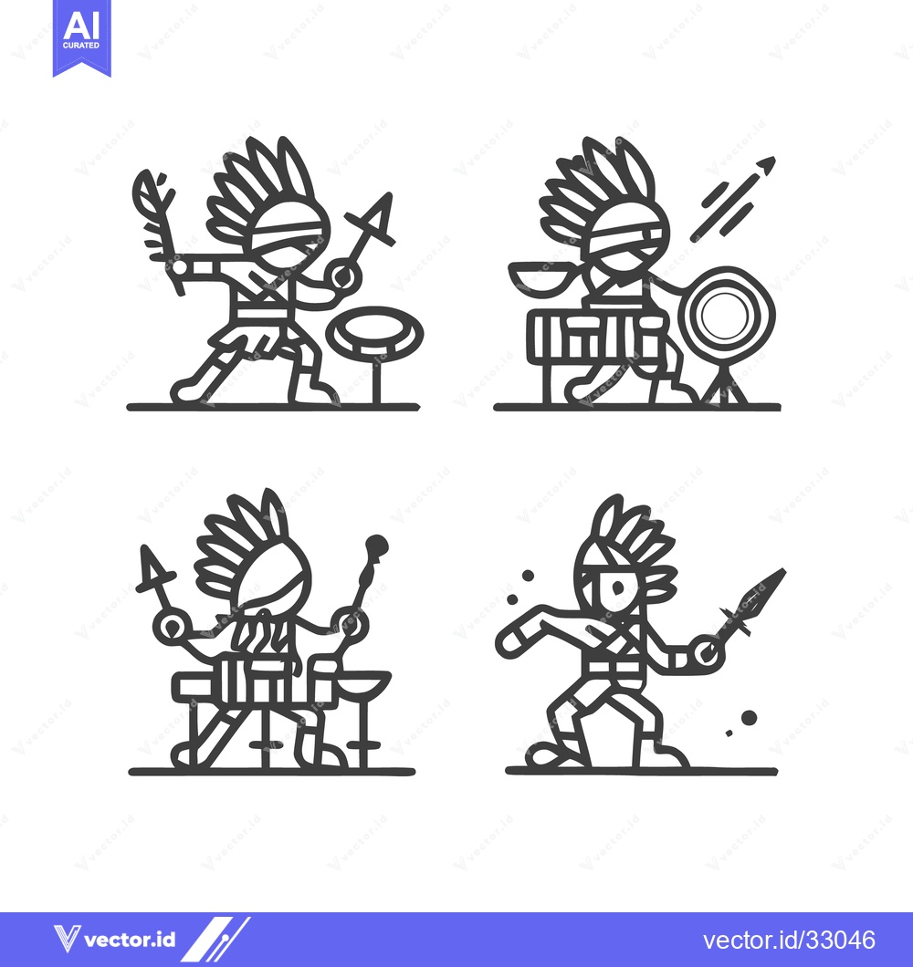 Premium Vector dari Native American Warriors in Action with Weapons and Drums.