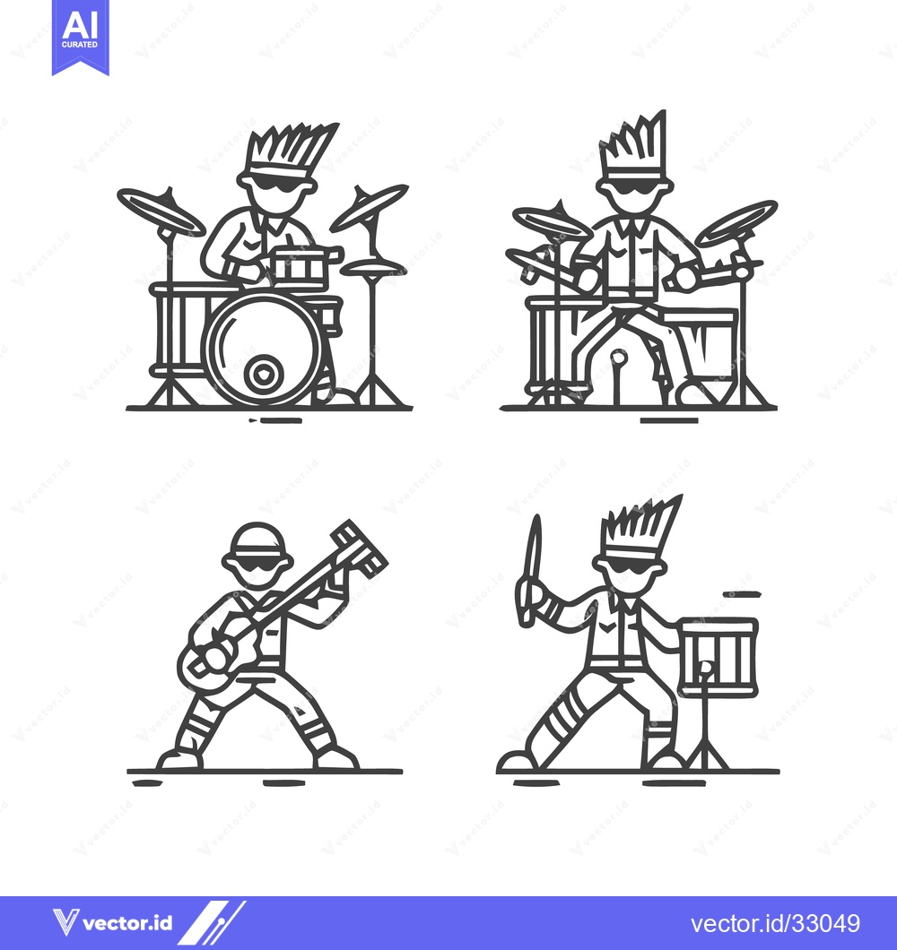 Premium Vector dari Line art illustrations of musicians playing instruments in a band.