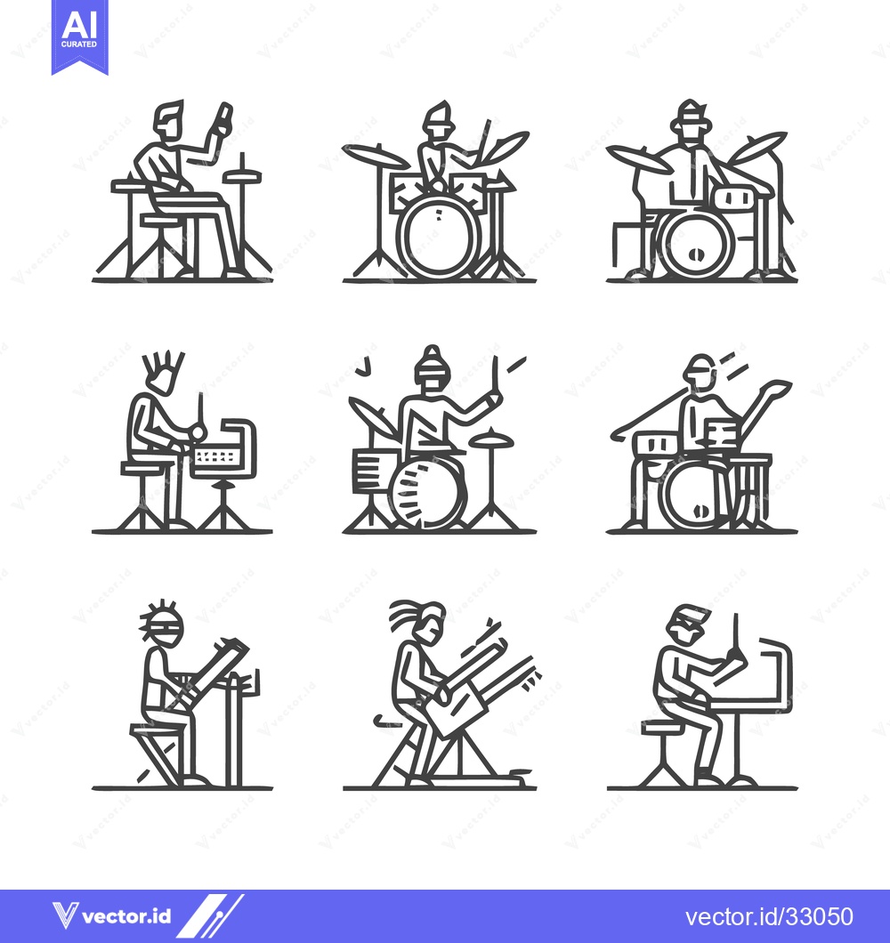 Premium Vector of Musical Instruments and Musicians in a Line Art Style.