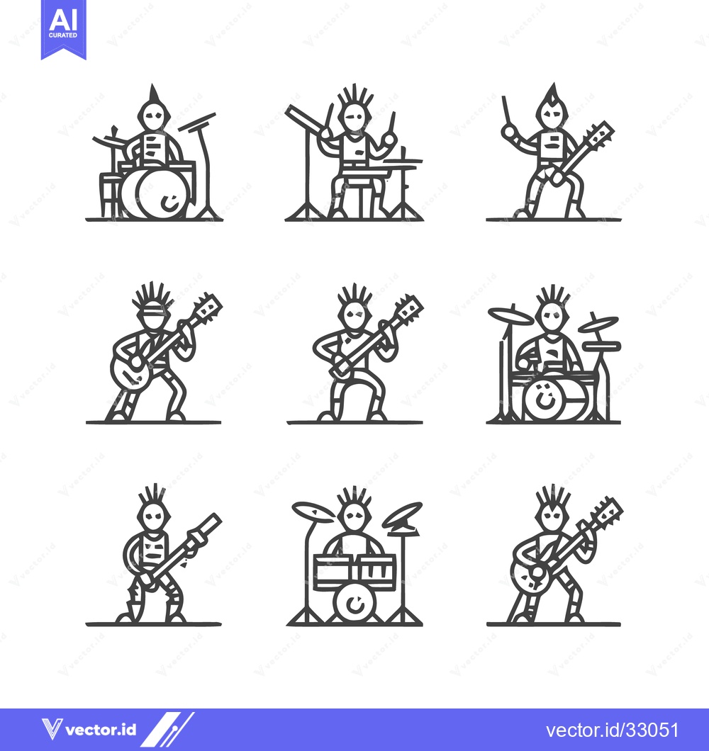 Premium Vector of Punk Rock Band Musicians Performing on Stage with Instruments.