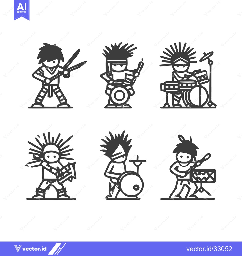 Premium Vector dari Rock Band Musicians Playing Instruments in Minimalist Style.
