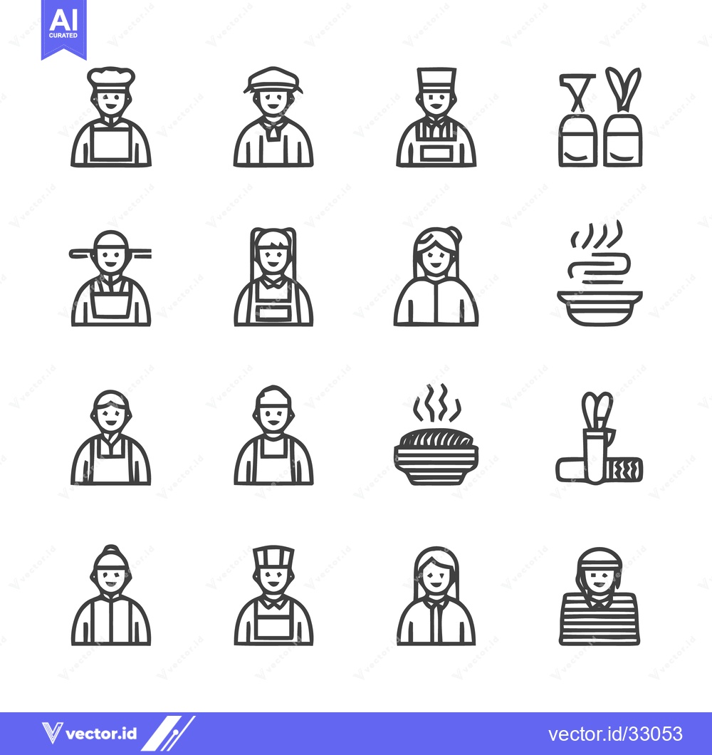 Premium Vector of Diverse Culinary Professionals and Food-Related Icons.