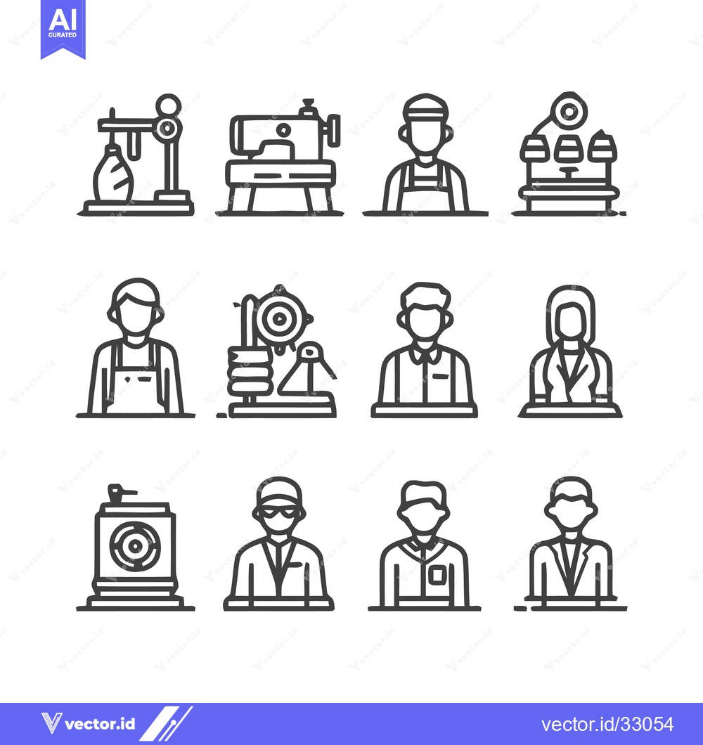 Premium Vector dari Collection of various line art icons depicting different professions a