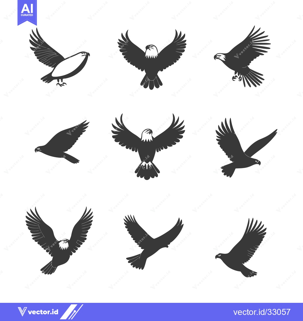 Premium Vector dari Collection of Eagle Silhouettes in Flight