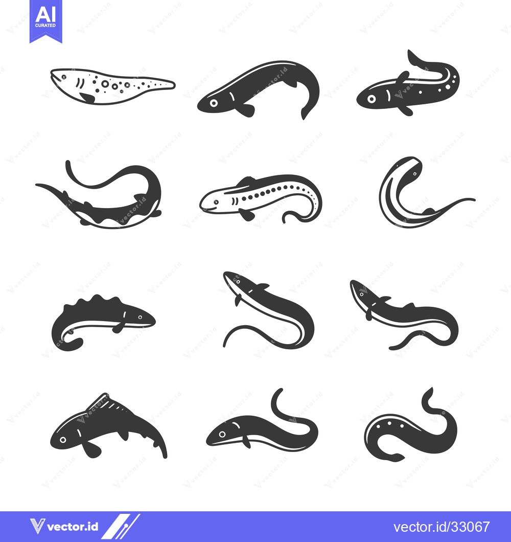 Premium Vector dari Collection of Eel and Fish Silhouette Icons