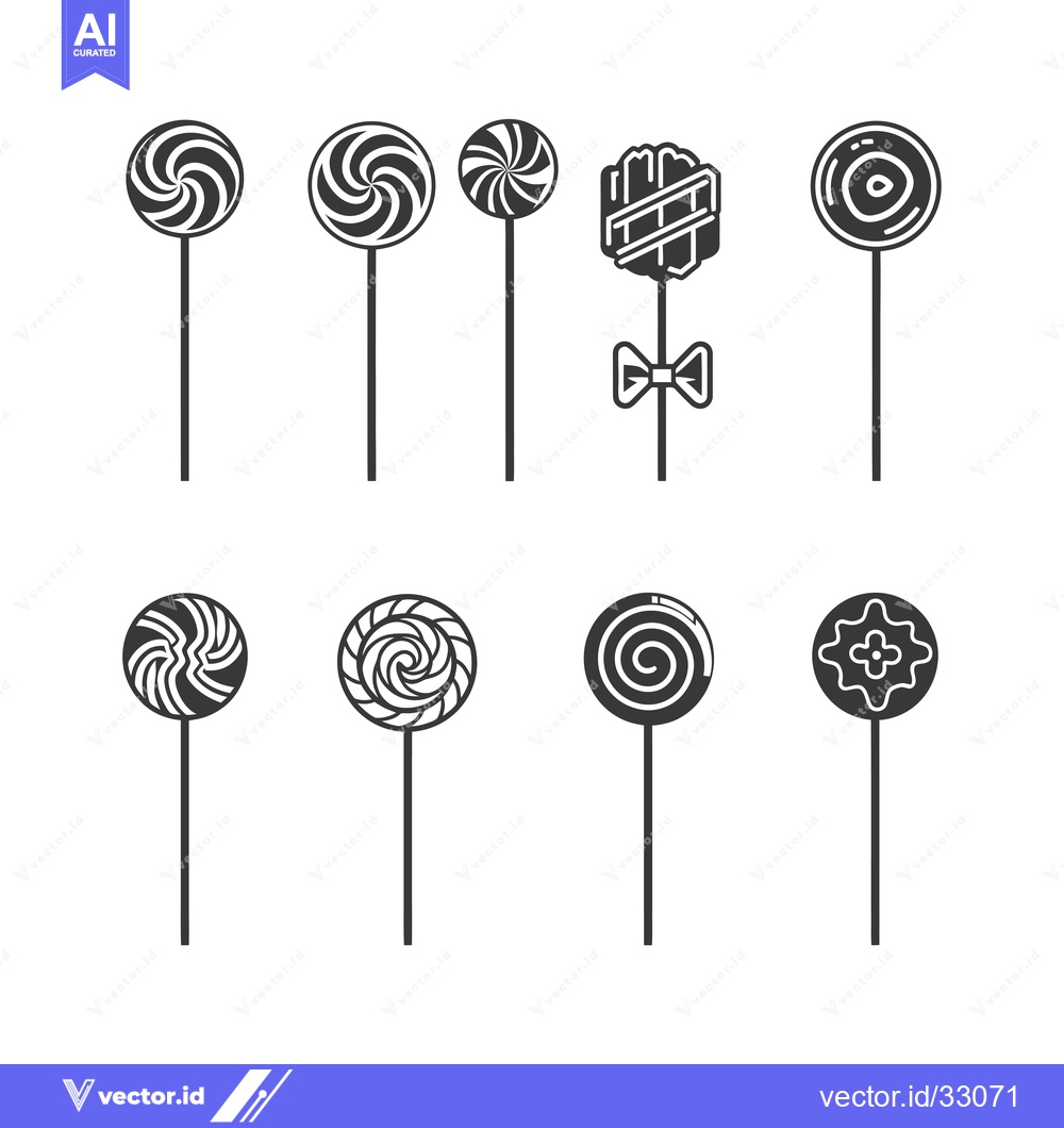 Premium Vector of Collection of Eight Black and White Lollipop Icons