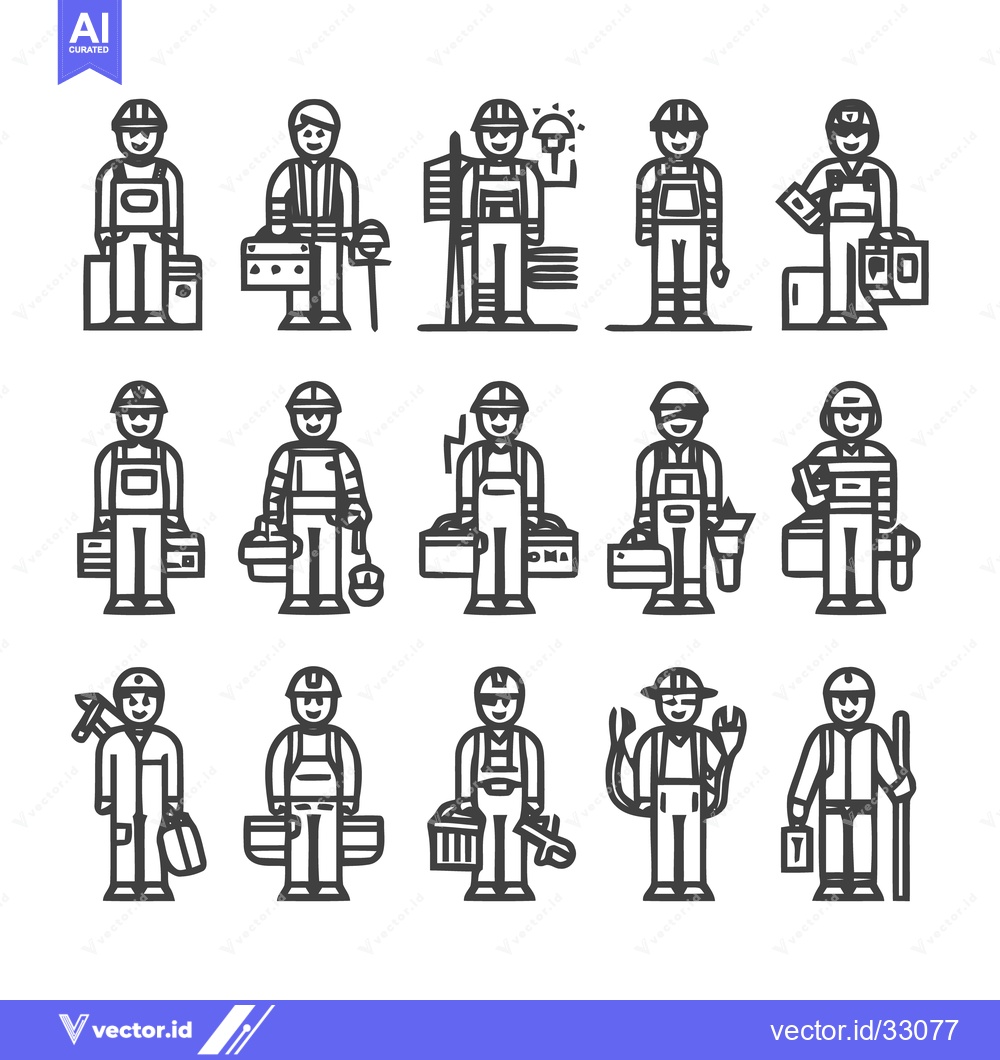 Premium Vector of Collection of various construction workers in different poses and tool