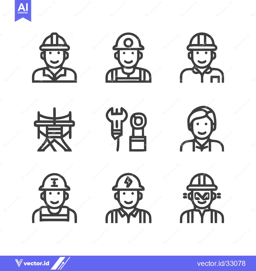 Premium Vector dari Diverse construction worker icons representing various professions and