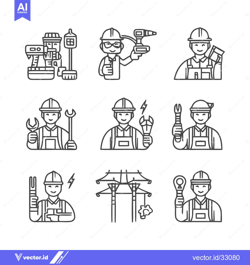 Premium Vector of Electrical worker icons set, electrician tools and equipment.