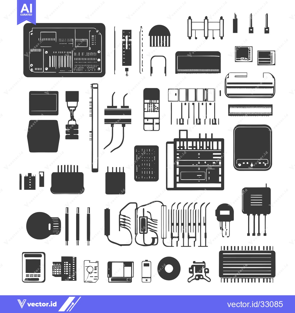 Premium Vector dari Collection of Electronic Components and Devices