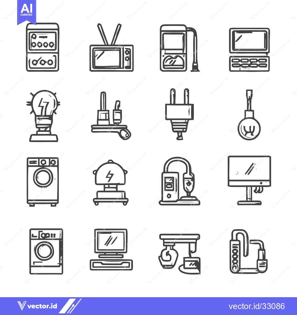 Premium Vector of Collection of Electronic Devices and Appliances Outlined.