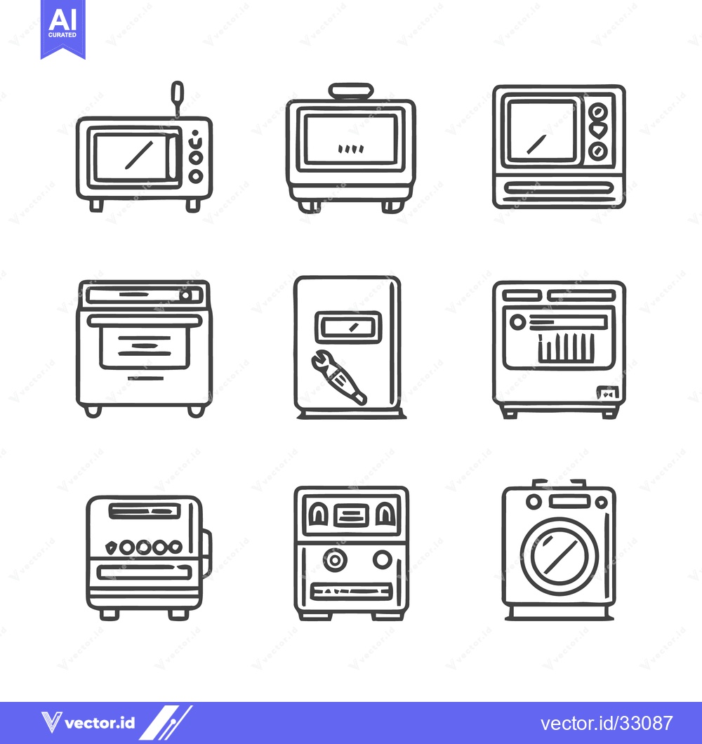 Premium Vector dari Collection of Various Household Appliances in Line Art.