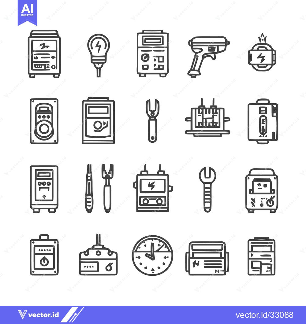 Premium Vector dari Collection of Electrical Tools and Equipment Icons.