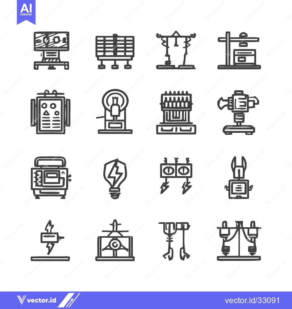 Premium Vector dari Collection of Electrical Equipment Icons in Minimalist Style.
