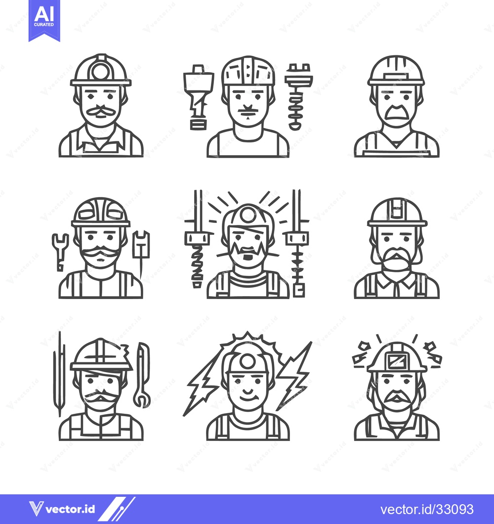 Premium Vector dari Diverse Line Art Illustrations of Construction Workers and Electrician