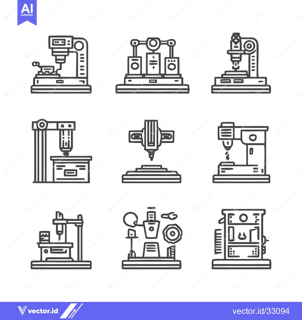 Premium Vector of Industrial Machinery Icons - Precision Engineering and Manufacturing.