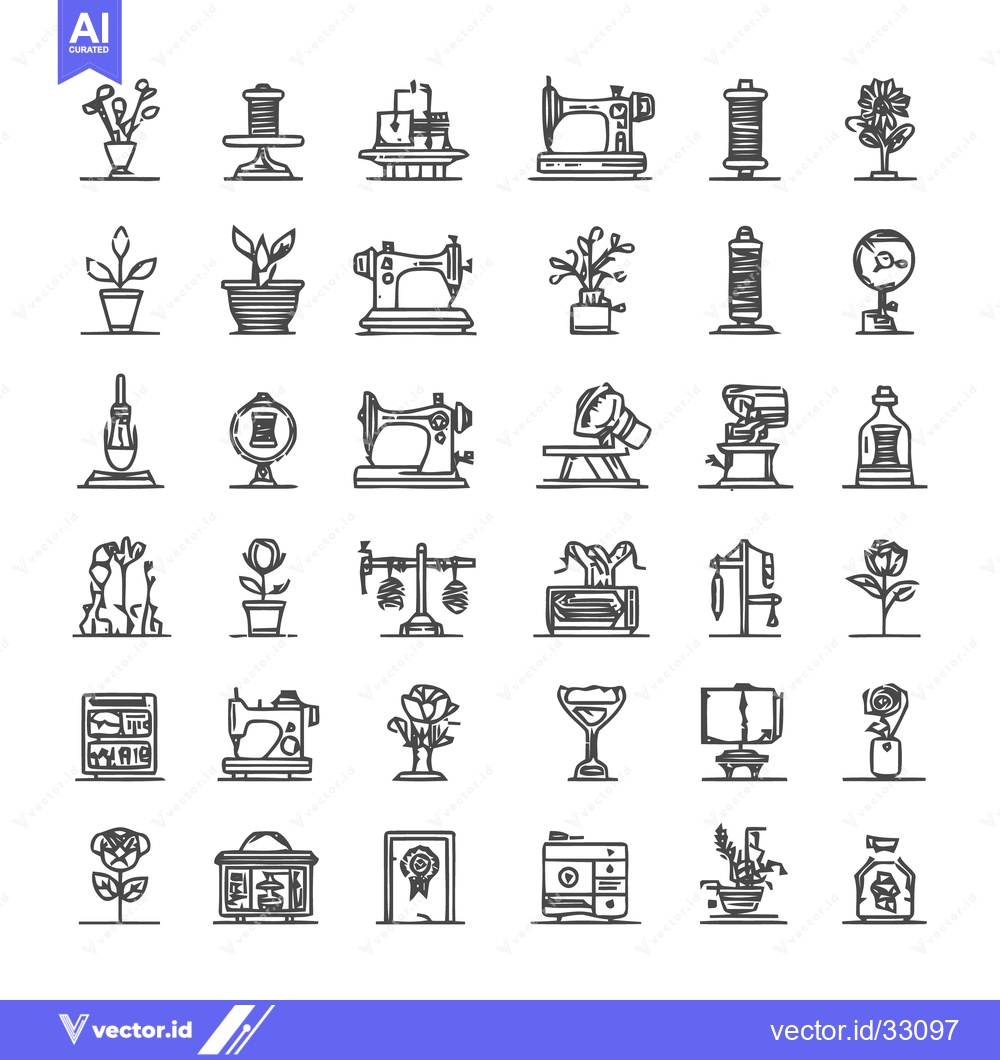Premium Vector dari Collection of Hand-Drawn Sewing and Gardening Icons.