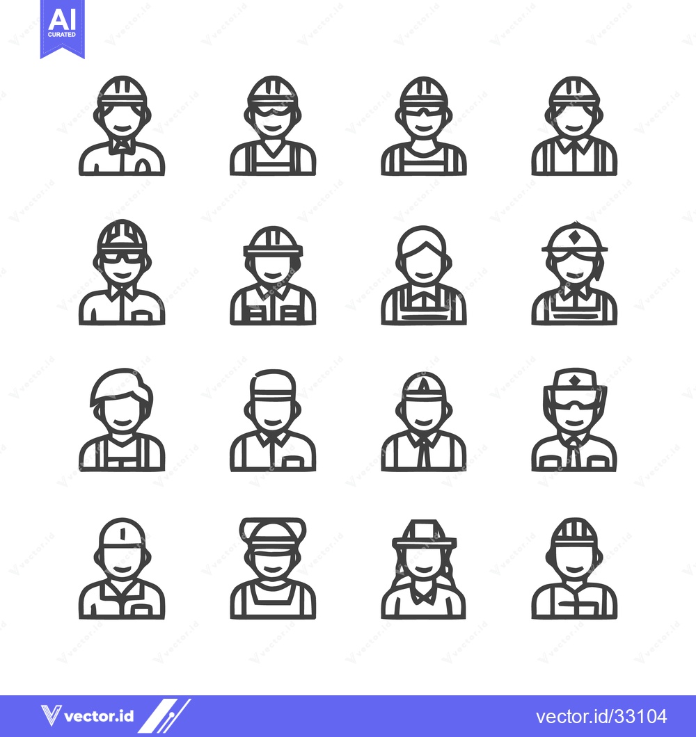 Premium Vector dari Diverse Line Art Illustrations of Various Construction Workers.
