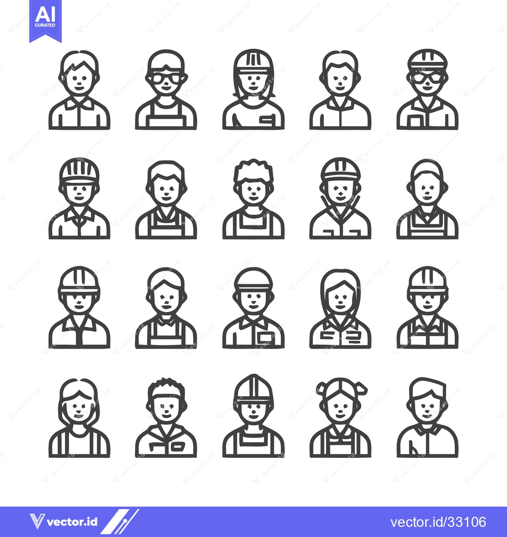 Premium Vector dari Diverse group of construction workers and professionals in outline sty