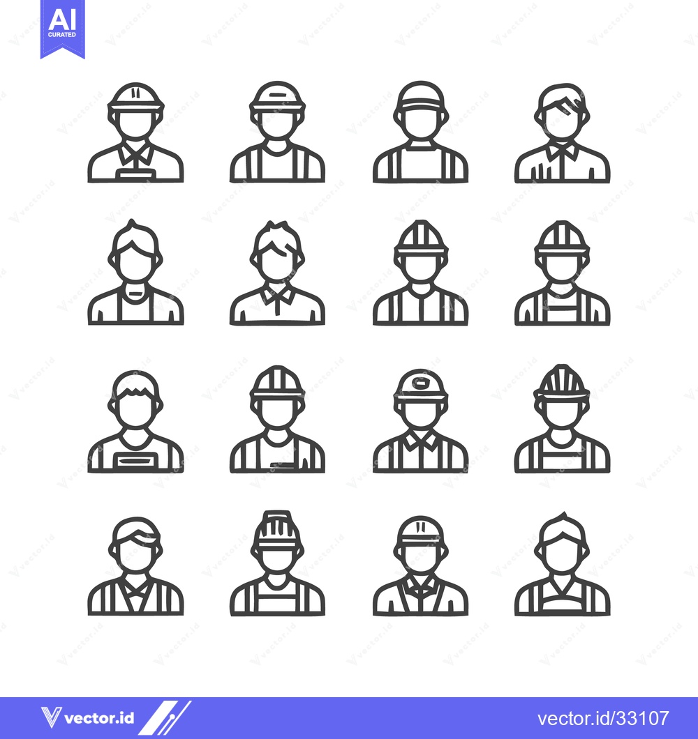 Premium Vector dari Construction worker icons set, various professions and jobs.