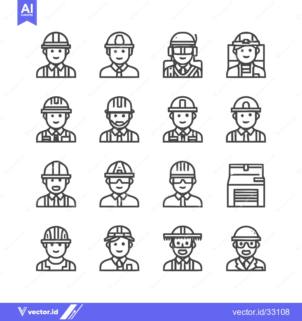 Premium Vector dari Construction Workers - Diverse Line Art Icons for Various Projects.