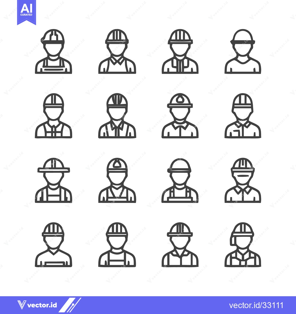 Premium Vector of Construction worker icons set, various professions, outline style, sim