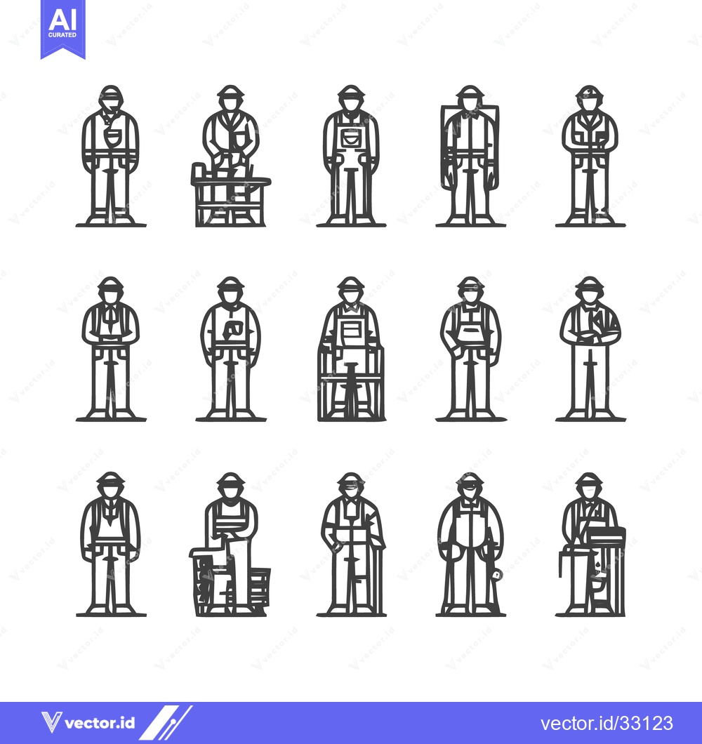 Premium Vector dari Workers in Various Professions - A Collection of Line Art Illustration