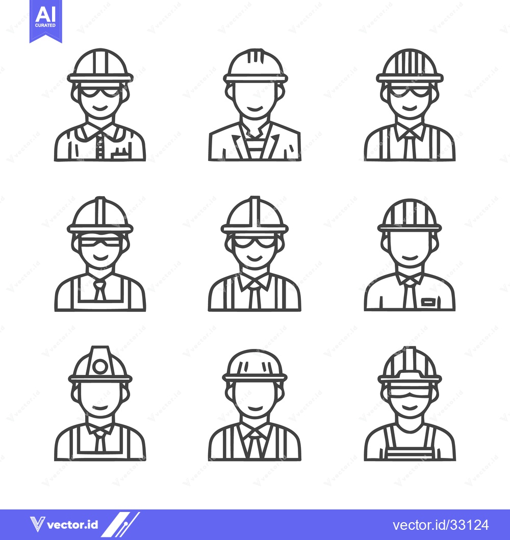 Premium Vector of Construction Workers - Diverse Lineup of Professionals in Hard Hats.