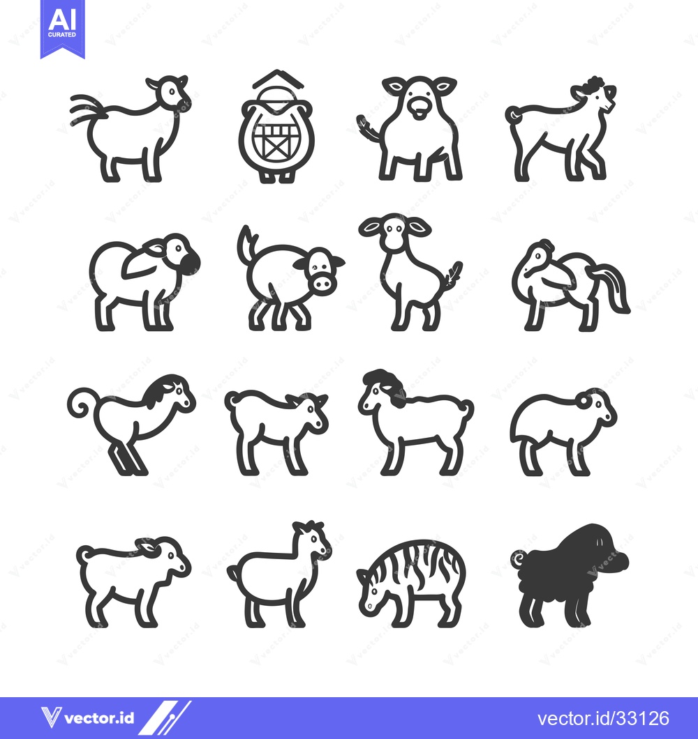 Premium Vector dari Collection of Farm Animal Icons in Black and White