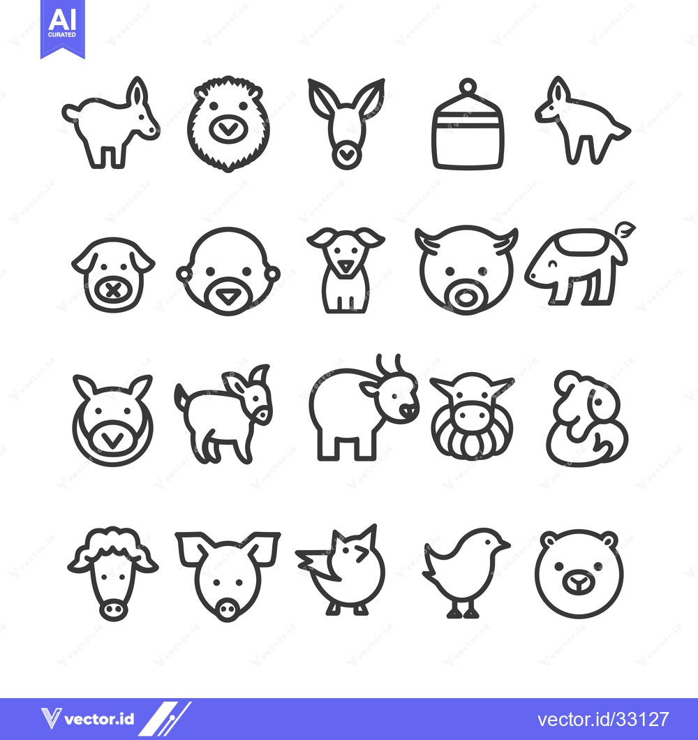 Premium Vector dari Collection of Farm Animals and Birds Line Icons