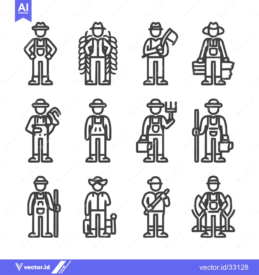 Premium Vector of Farmers and Agricultural Workers in Various Poses.