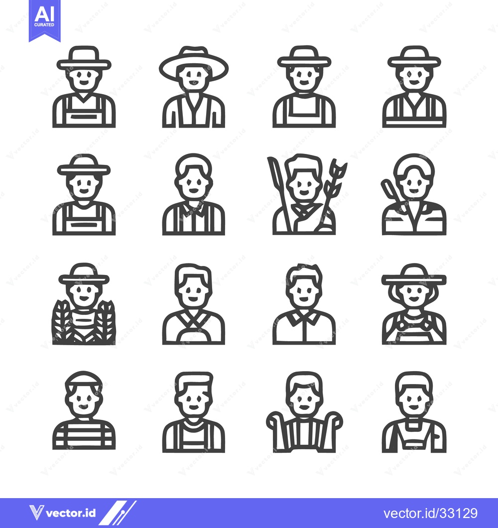 Premium Vector of Collection of Farmers and Agricultural Workers in Line Art Style.