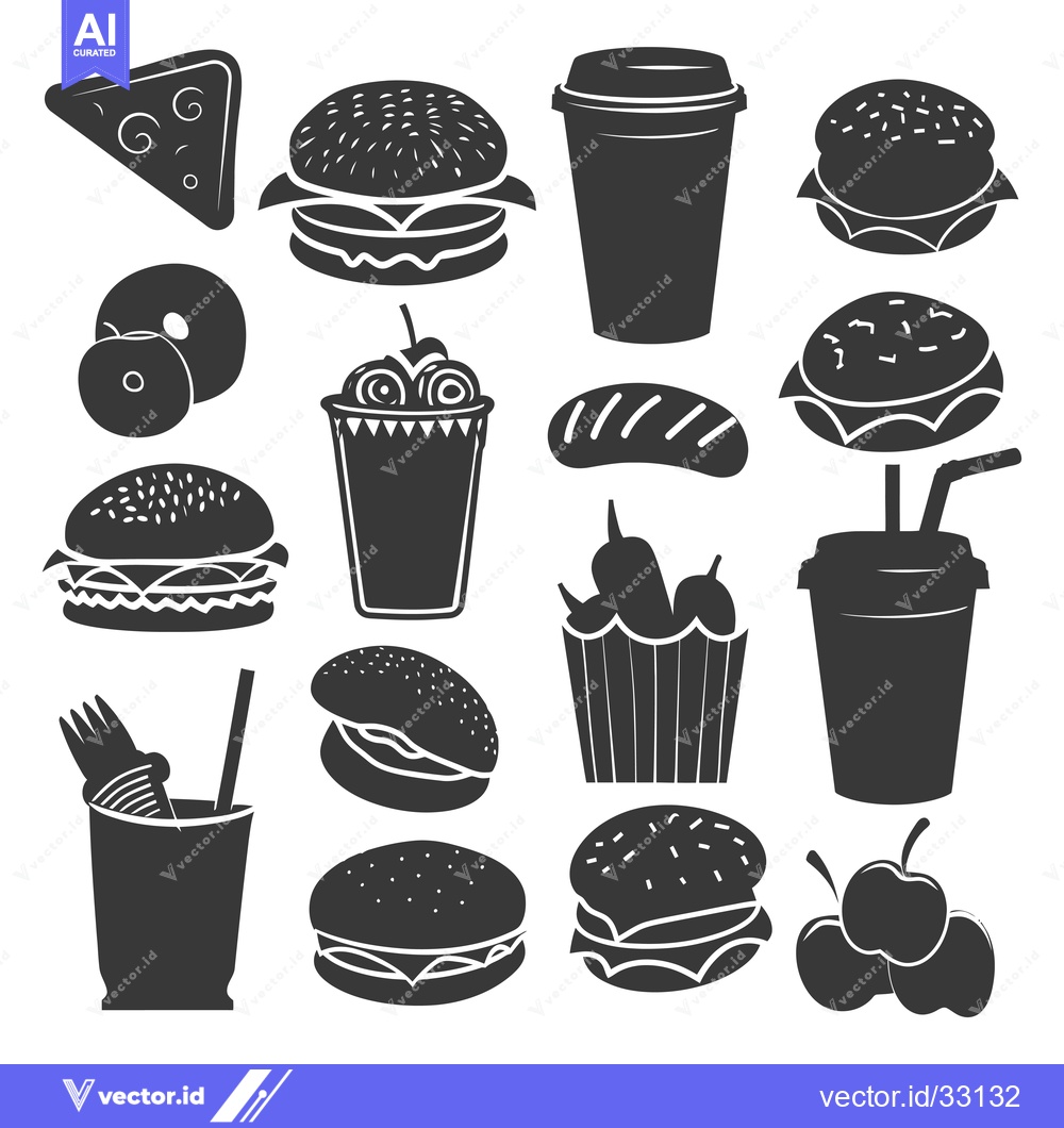 Premium Vector dari Collection of Fast Food Icons in Black and White