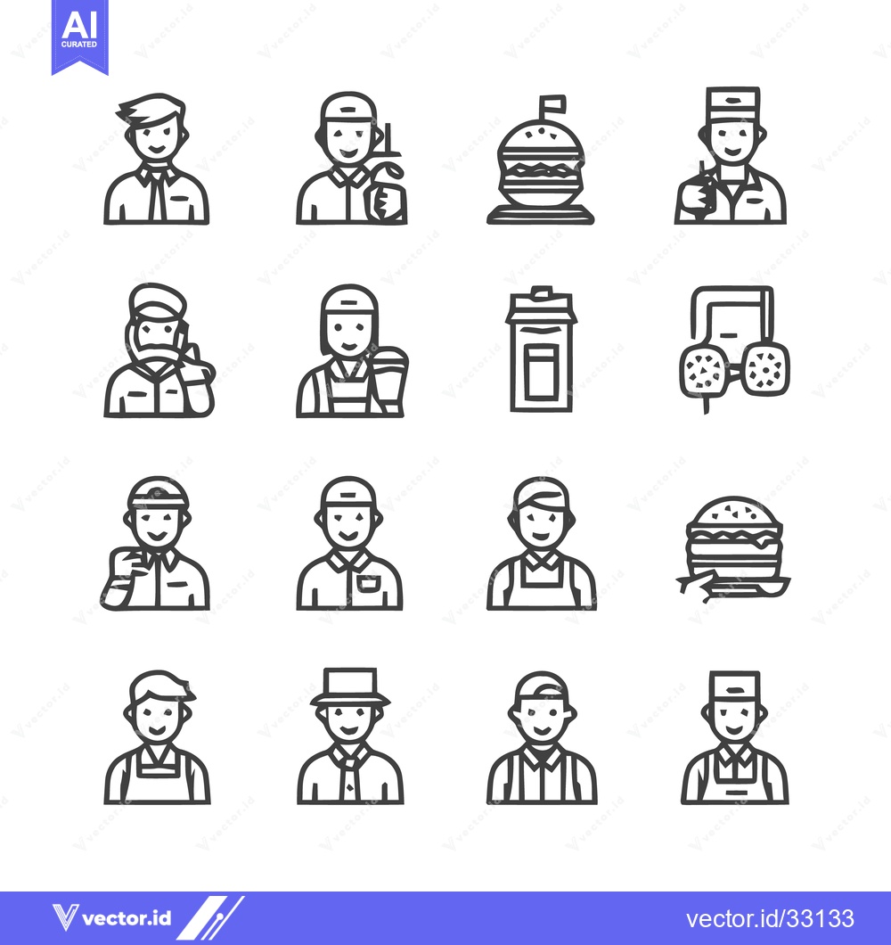 Premium Vector of Restaurant Staff and Food Icons - A Comprehensive Collection.